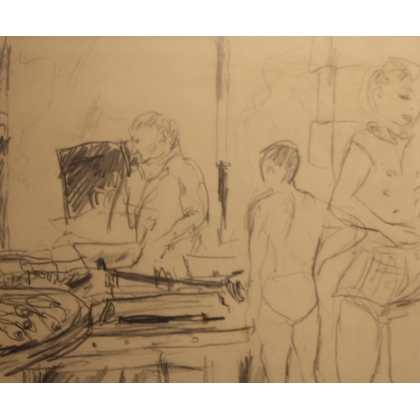 Dessin "Marché de poissons" signé DERAIN 54