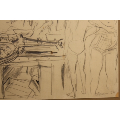 Dessin "Marché de poissons" signé DERAIN 54