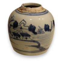 Pot à gingembre décor paysage bleu blanc