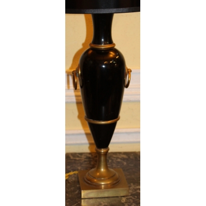 Paire de lampes de table en bois laqué noir
