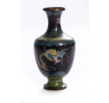 Vase cloisonné décor de dragons sur fond noir