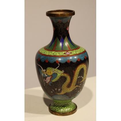 Vase cloisonné décor de dragons sur fond noir