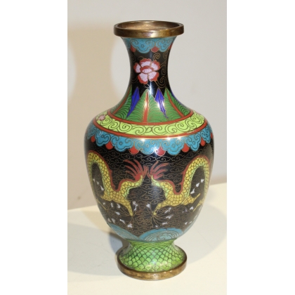 Vase cloisonné décor de dragons sur fond noir