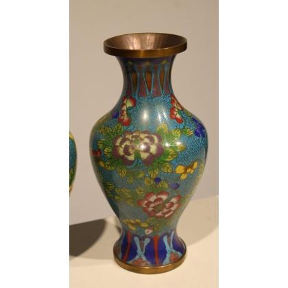 Pair of cloisonné vases with a floral design