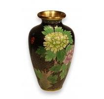 Vase cloisonné décor de fleur sur fond noir