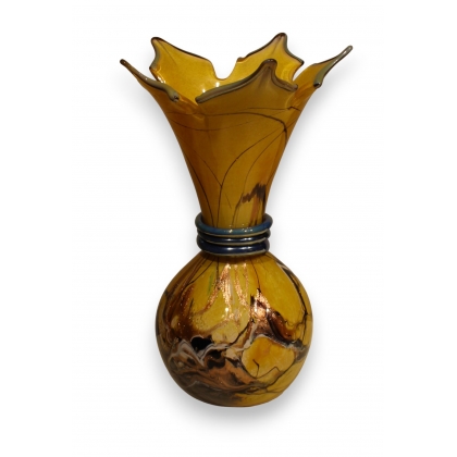 Vase en verre jaune et bleu signé LUZORO 2002