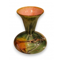 Vase en verre rose et vert signé LUZORO 2004