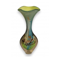 Vase en verre bleu et vert signé LUZORO 2002