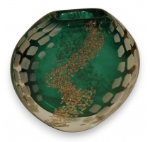 Vase en verre vert et or signé LUZORO 1996