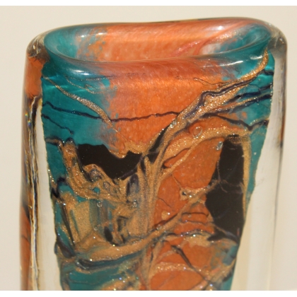 Vase en verre bleu et rose signé LUZORO 97