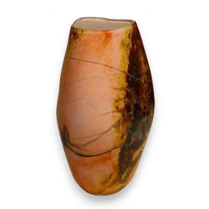 Vase en verre brun et rose signé LUZORO 1996
