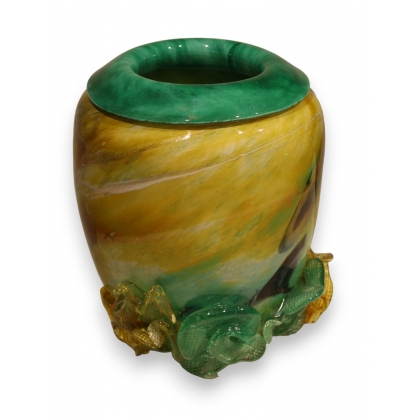 Vase en verre vert et jaune signé LUZORO 98