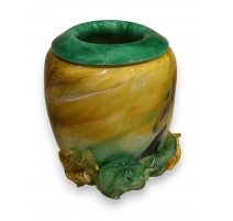 Vase en verre vert et jaune signé LUZORO 98