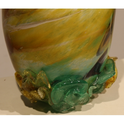 Vase en verre vert et jaune signé LUZORO 98