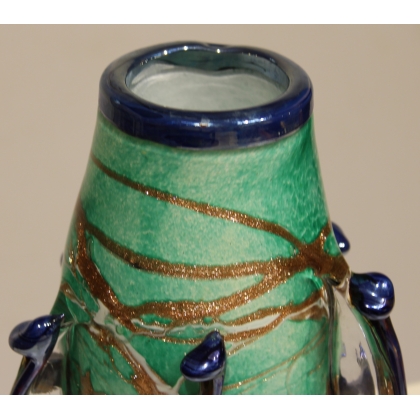 Vase en verre vert et bleu signé LUZORO 96