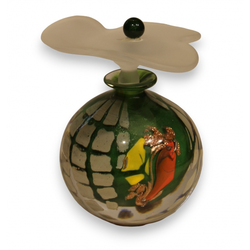 Flacon vert et blanc en verre signé LUZORO 97