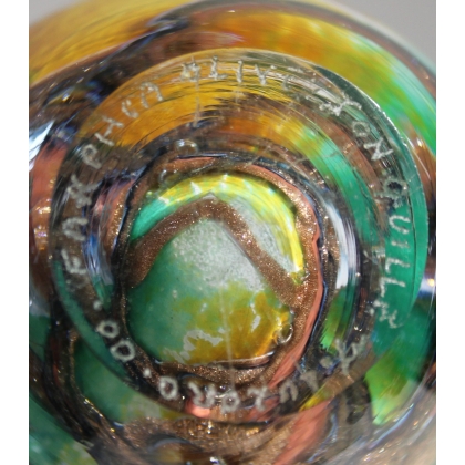Vase vert et jaune en verre signé LUZORO 00