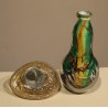 Flacon vert et jaune en verre signé LUZORO 00