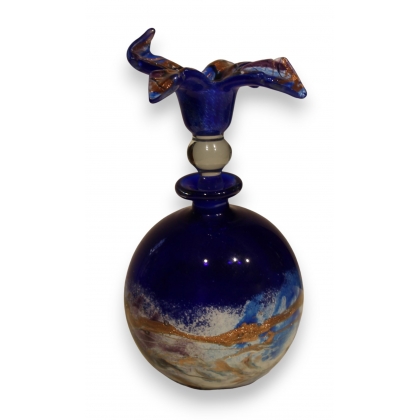 Flacon bleu et or en verre signé LUZORO 1994