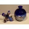 Flacon bleu et or en verre signé LUZORO 1994