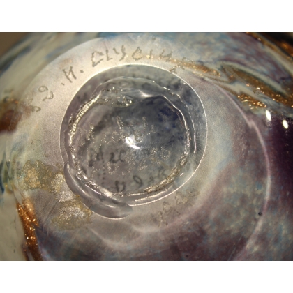 Flacon bleu et or en verre signé LUZORO 1994