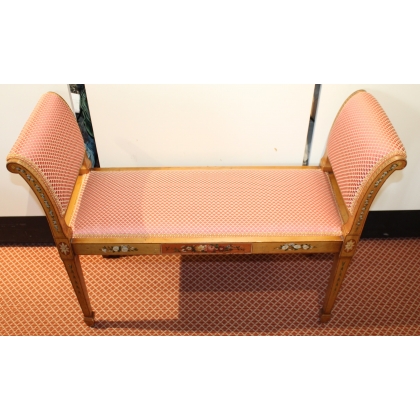 Painted wooden bench upholstered by Moinat SA – Antiques and home décor