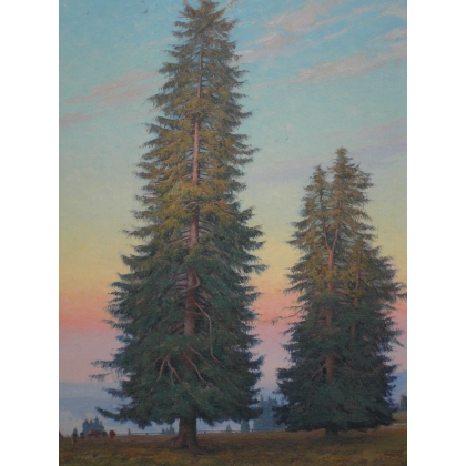 Paintings | Painting: ‘Two Fir Trees’. Moinat SA  – Antiques and home décor