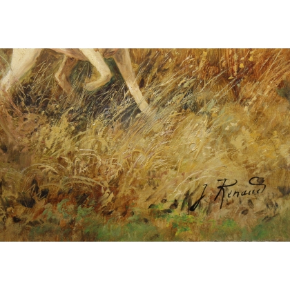 Tableau \"Chien de chasse\" signé J RENAUD