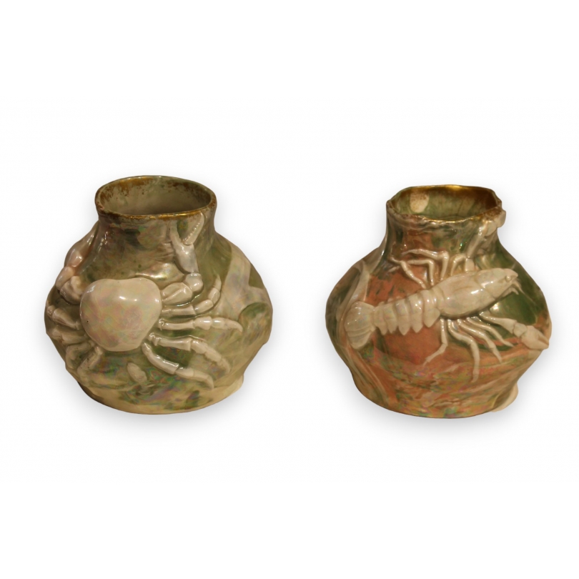 Paire de vases Crabe et Ecrevisse en porcelaine