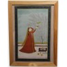 Gravure indienne "Femme en rouge au perroquet"