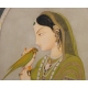 Gravure indienne "Femme en vert au perroquet"