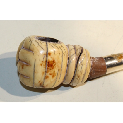 Pipe made of bone, wood and silver-plated metal