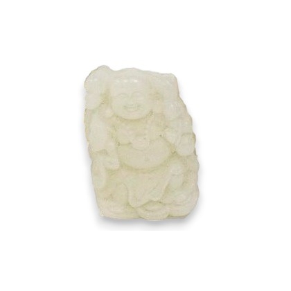Buddah riant en jade blanche sculptée