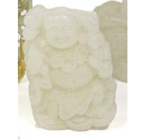 Buddah riant en jade blanche sculptée