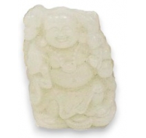 Buddah riant en jade blanche sculptée