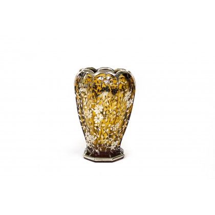 Vase en cristal de Bohème jaune à décor de fleurs