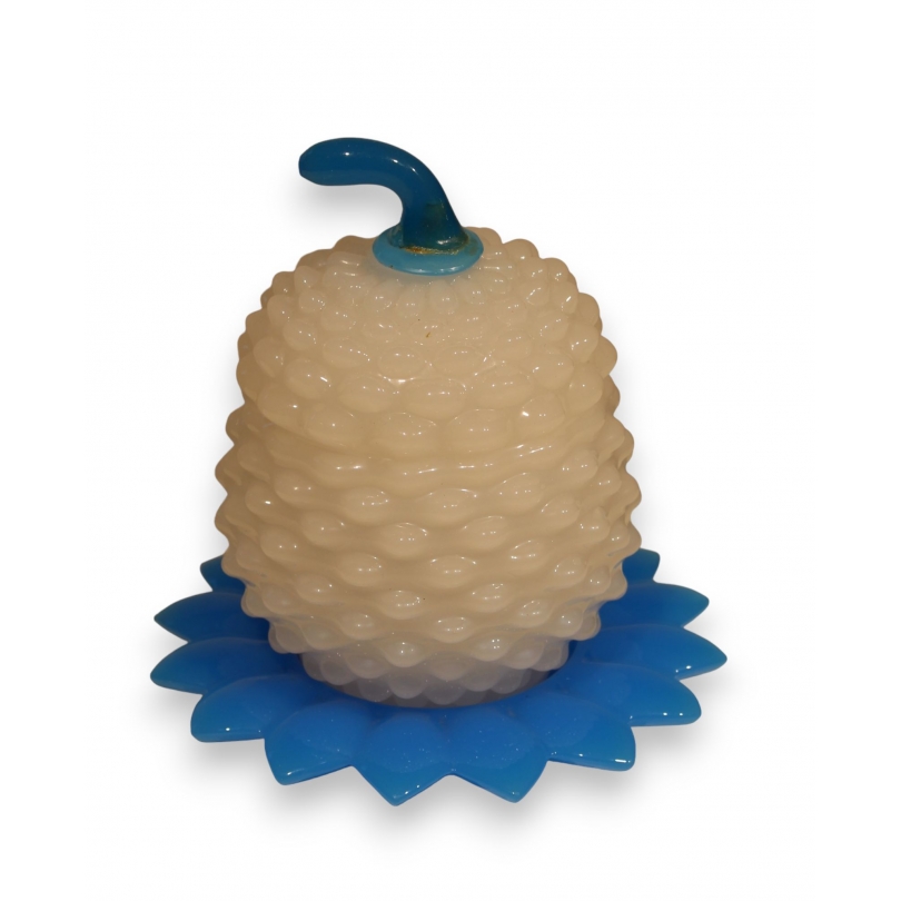 Bonbonnière ananas en opaline blanche et bleue