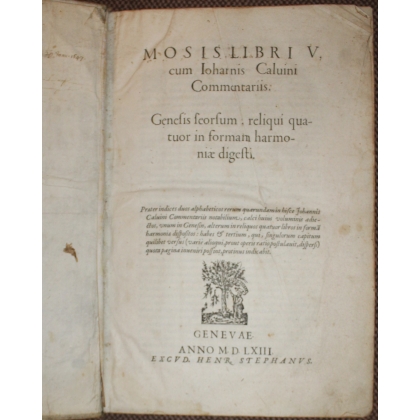 Livre "Mosis Libri V"  Cum Johannis Calvini