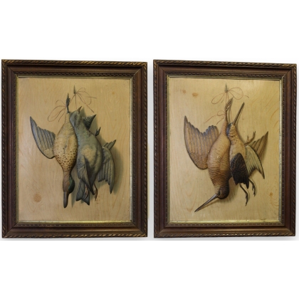 Paire de lithographies "Oiseaux" en relief  sur Moinat SA  - Antiquités décoration -  Gravures, Lithos