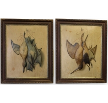 Paire de lithographies "Oiseaux" en relief