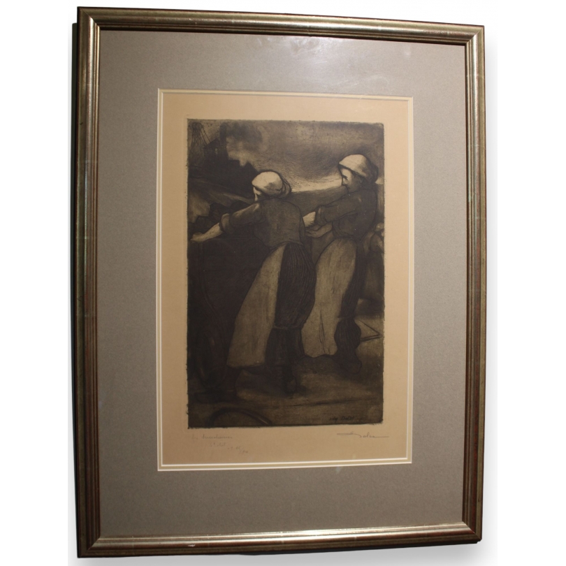 Engraving entitled ‘Wheat-Gatherers by the Cart’, signed DELSA