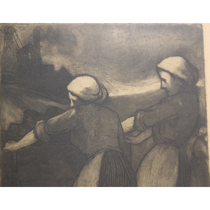 Engraving entitled ‘Wheat-Gatherers by the Cart’, signed DELSA