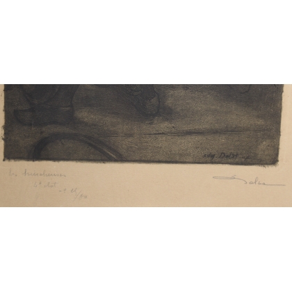 Engraving entitled ‘Wheat-Gatherers by the Cart’, signed DELSA