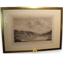 Gravure "Vue de l'entrée du Valais" par BREMDOIN