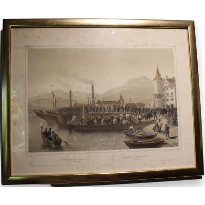 Engraving: ‘Troops Embarking at Lucerne’