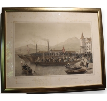 Gravure "Embarquement des troupes à Lucerne"