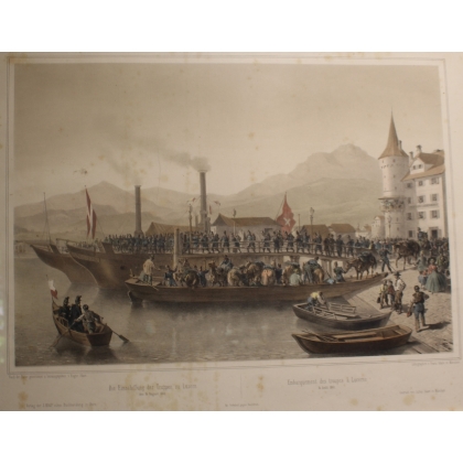 Engraving: ‘Troops Embarking at Lucerne’