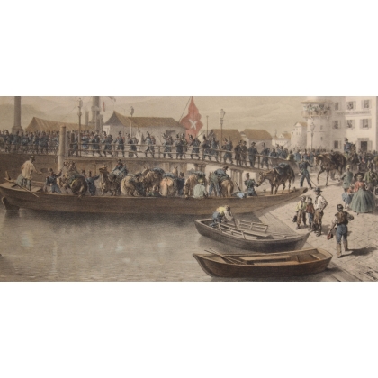 Engraving: ‘Troops Embarking at Lucerne’
