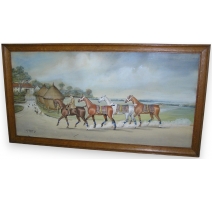 Gouache "Chevaux", signée.