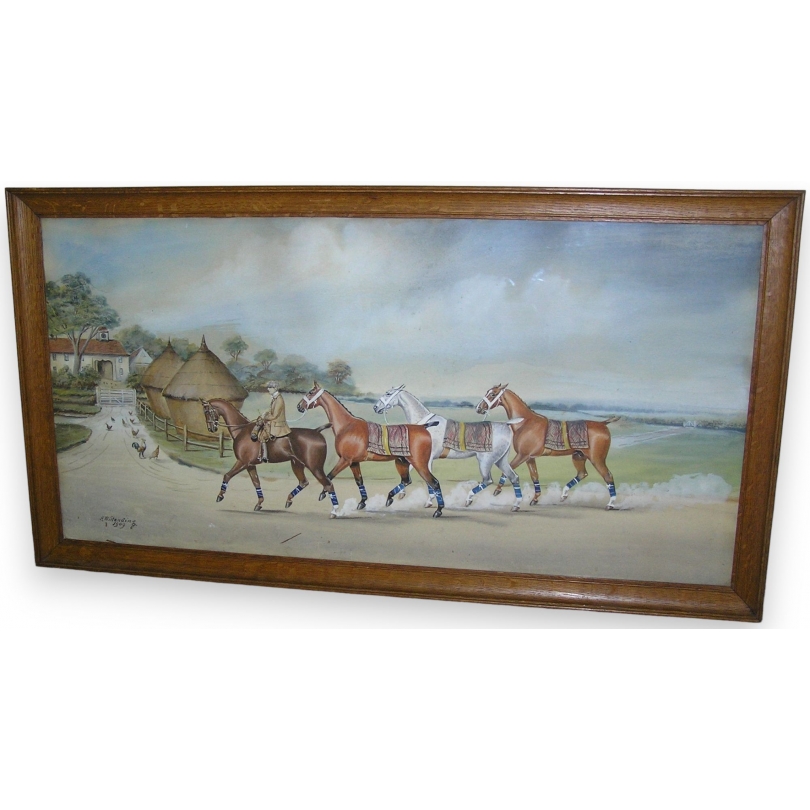 Gouache "Chevaux", signée.